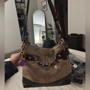 Coach Tan and Brown Chain Shoulder Bag